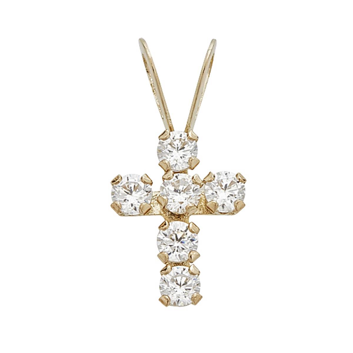 10K Yellow Gold  2.00mm Round Cut Cross Pendant 18" Necklace