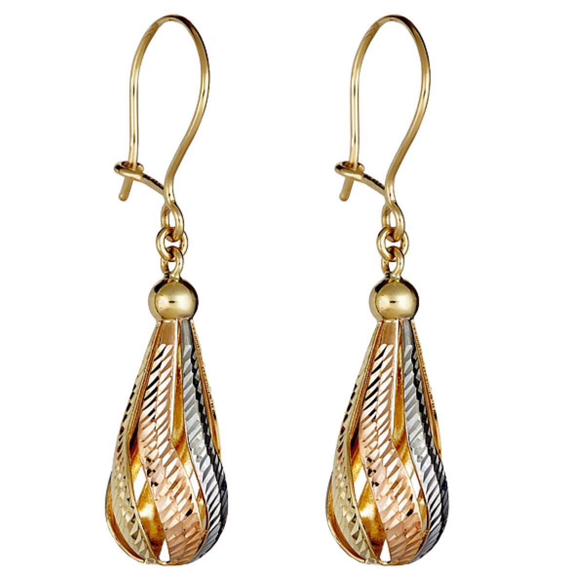10K Gold Tricolor DC Tear Drop Earrings