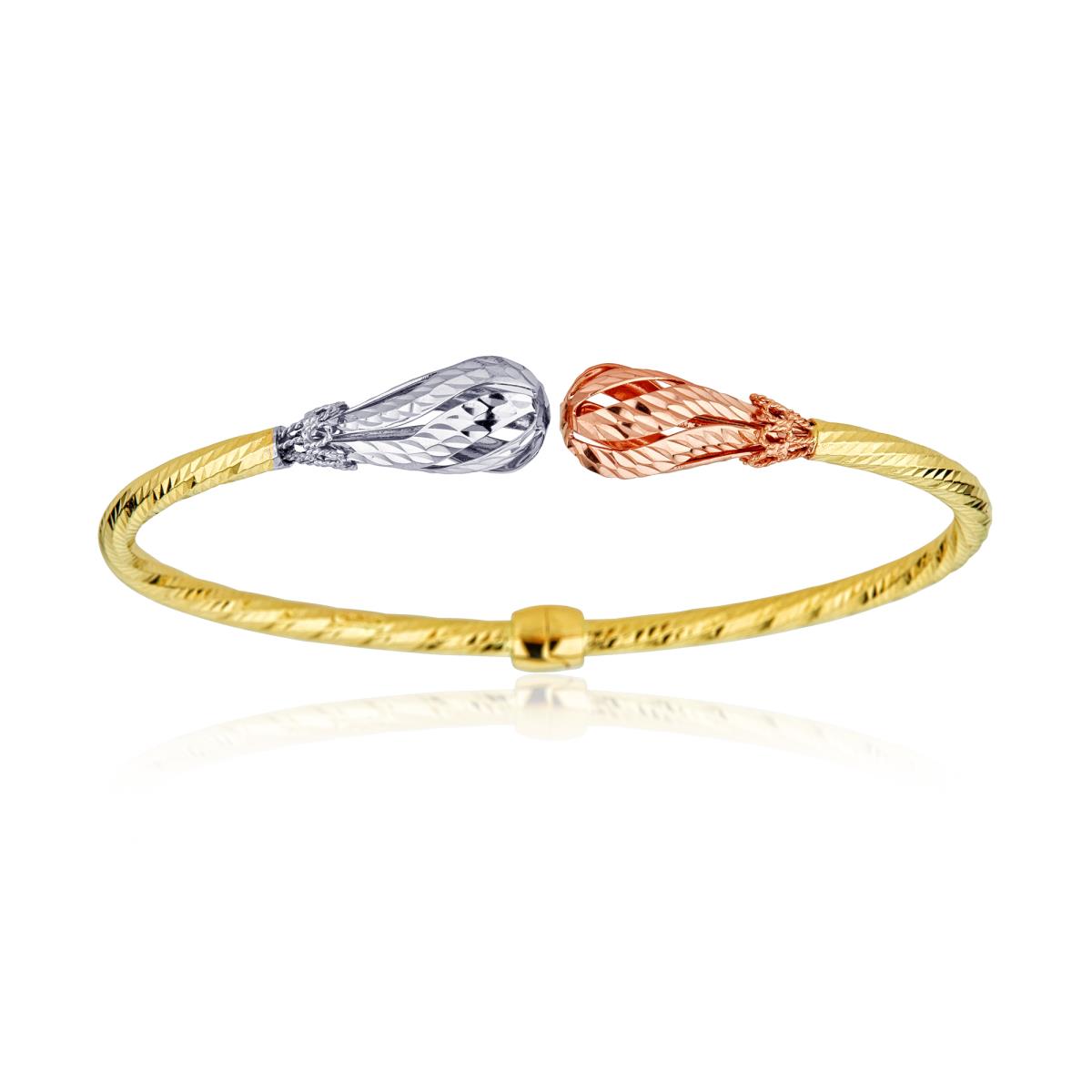 10K Tri-color Diamond Cut Teardrop Bangle 