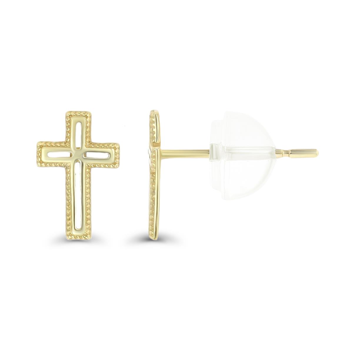 10K Yellow Gold Milgrain Cross Stud Earring