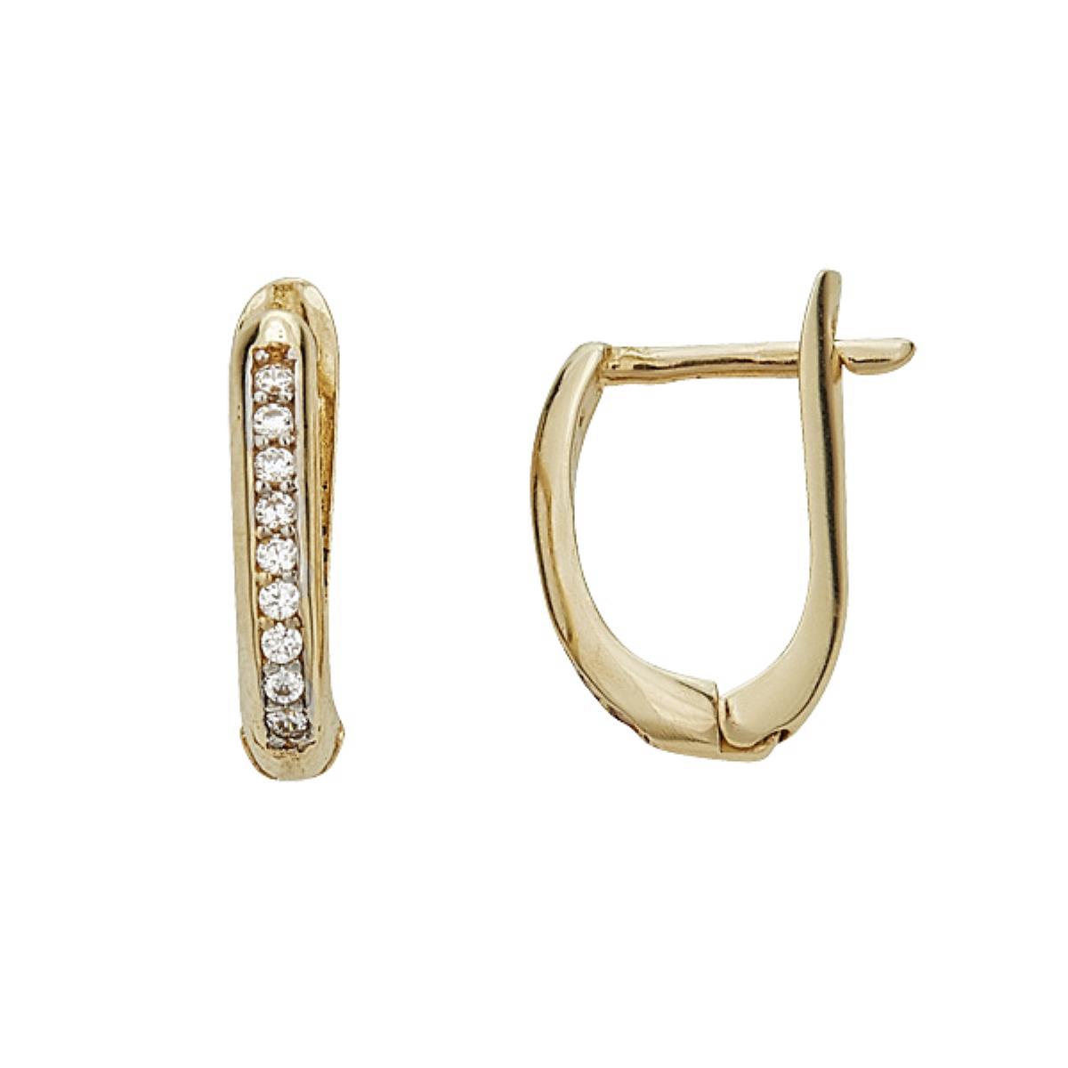 10K Yellow Gold High Polished CZ U-Shaped Huggie Earring