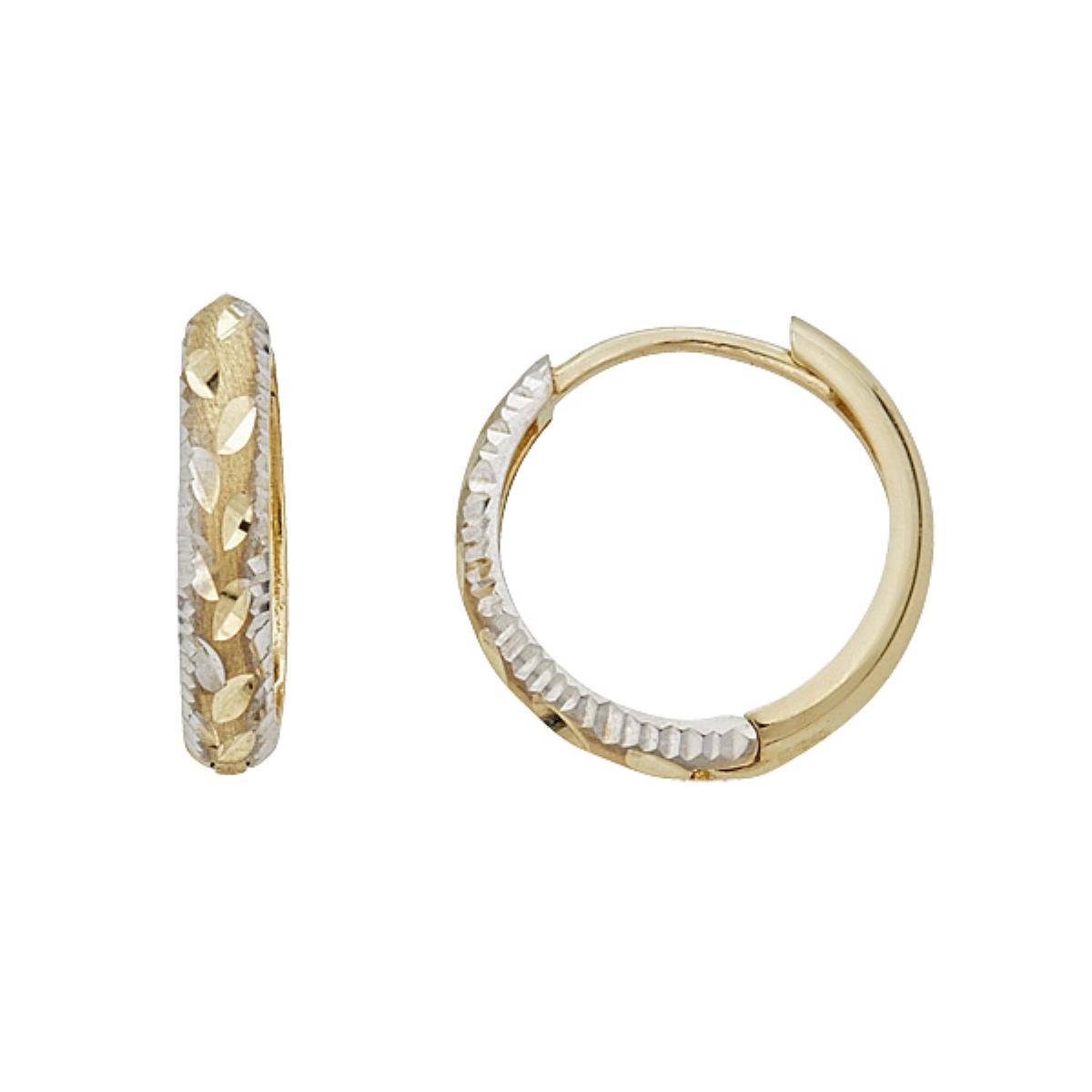 10K Two-Tone Gold Diamond Cut 2.40x13.00mm Huggie Earring
