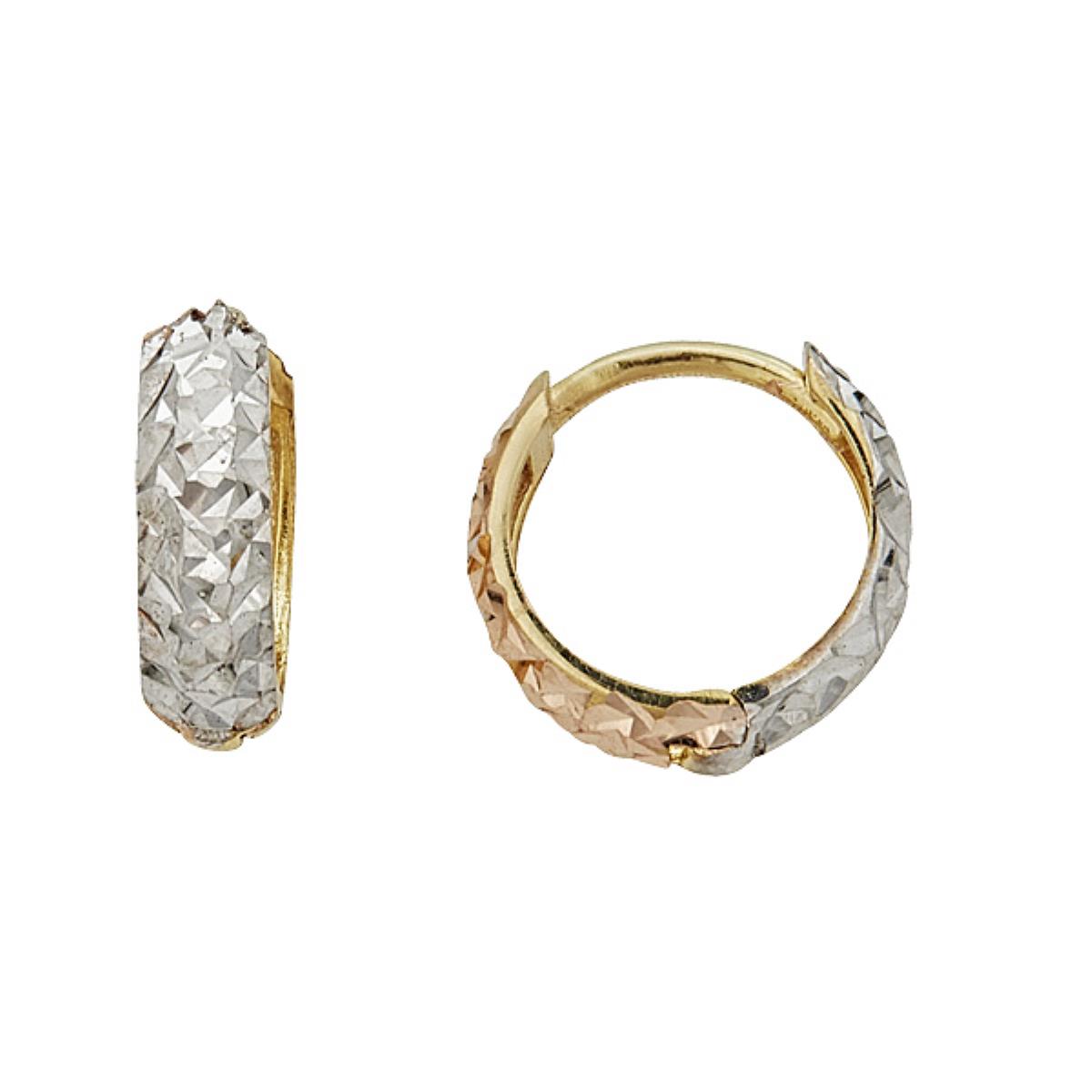 10K Two-Tone Gold Reversible Diamond Cut 3.00x10.00mm Huggie Earring