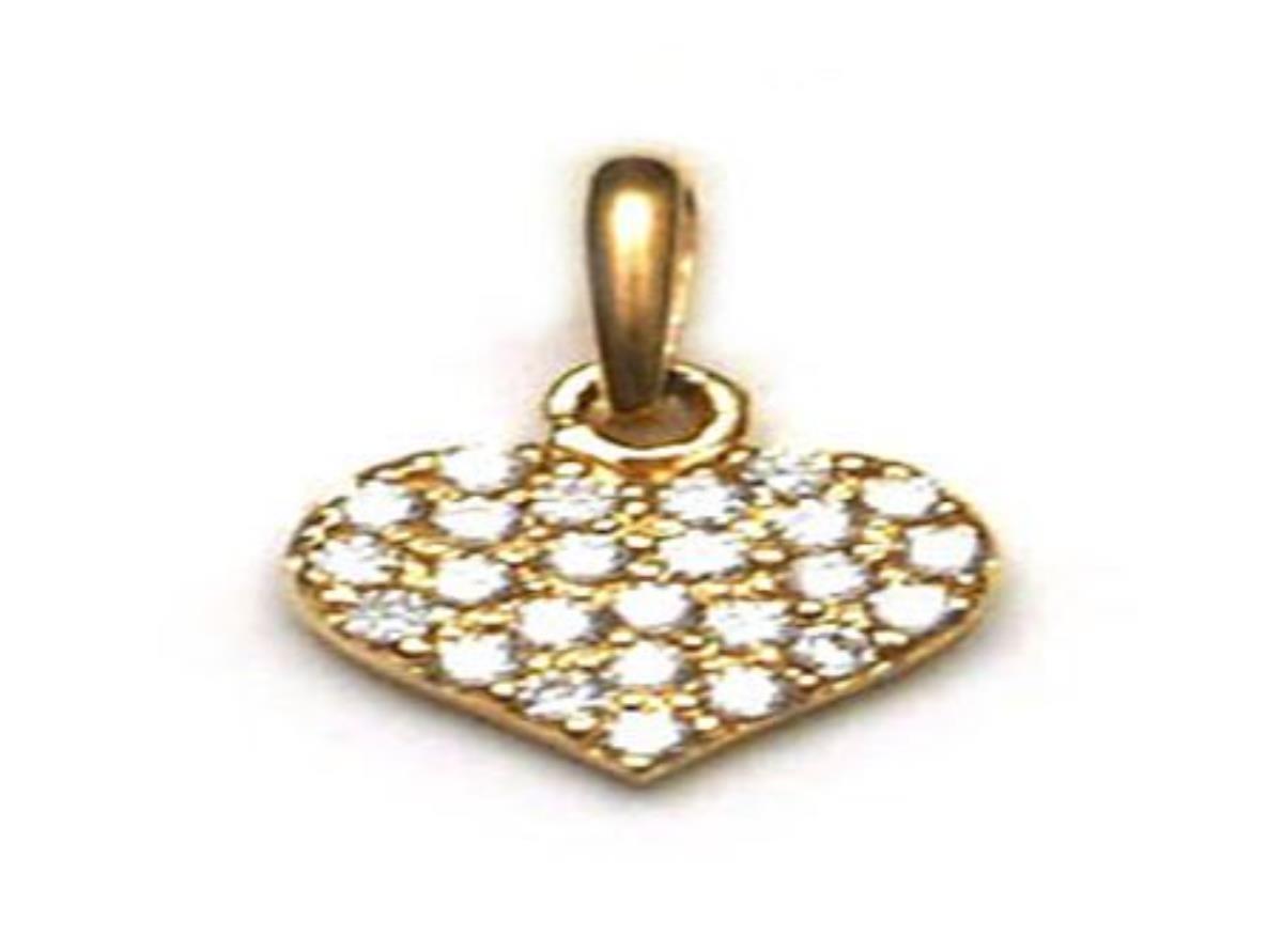 10K Yellow Gold Micropave Flat Heart Dangling 15" Necklace