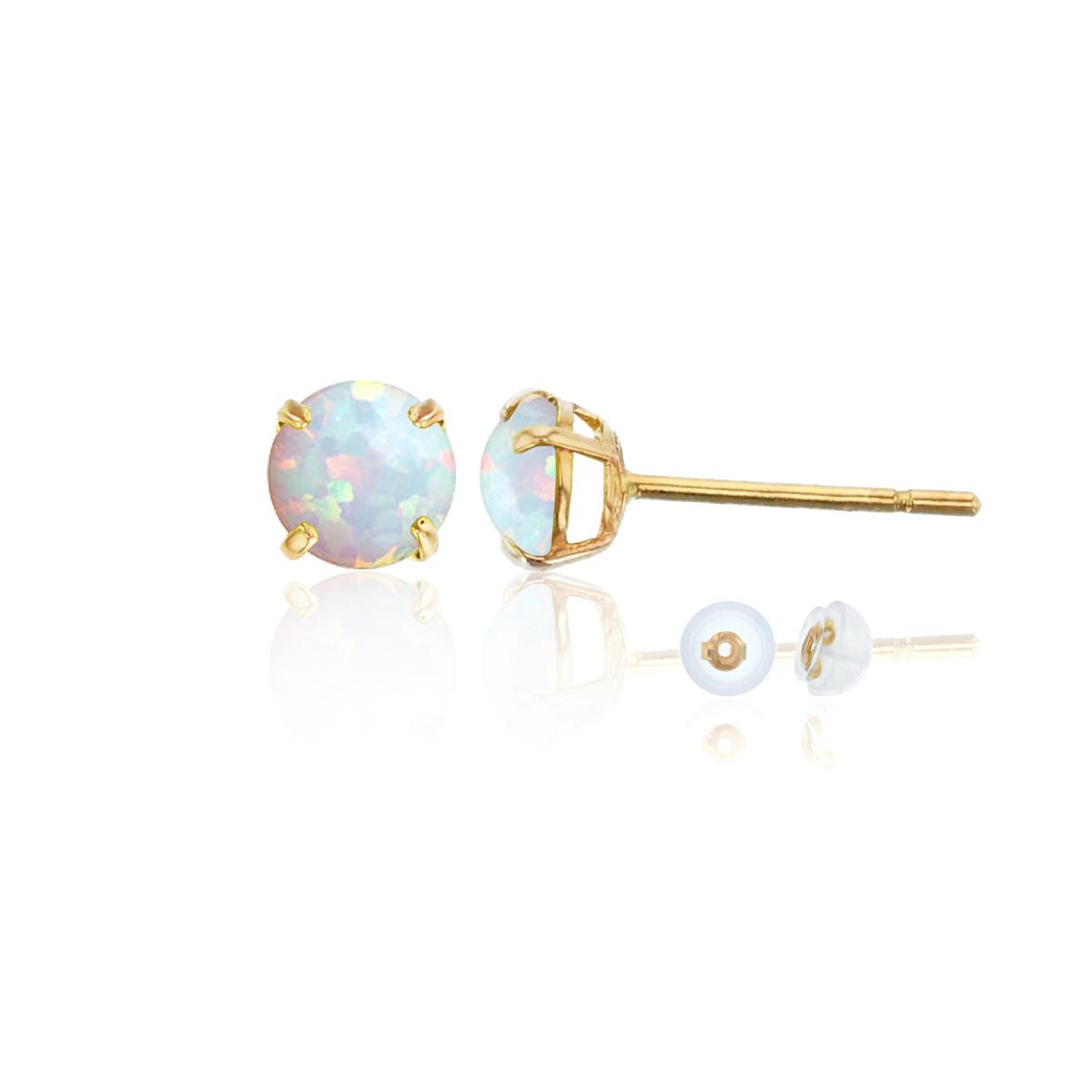 10K Gold Yellow 4MM Basket Set Created Opal Stud Earrings with Bubble Silicon Backs