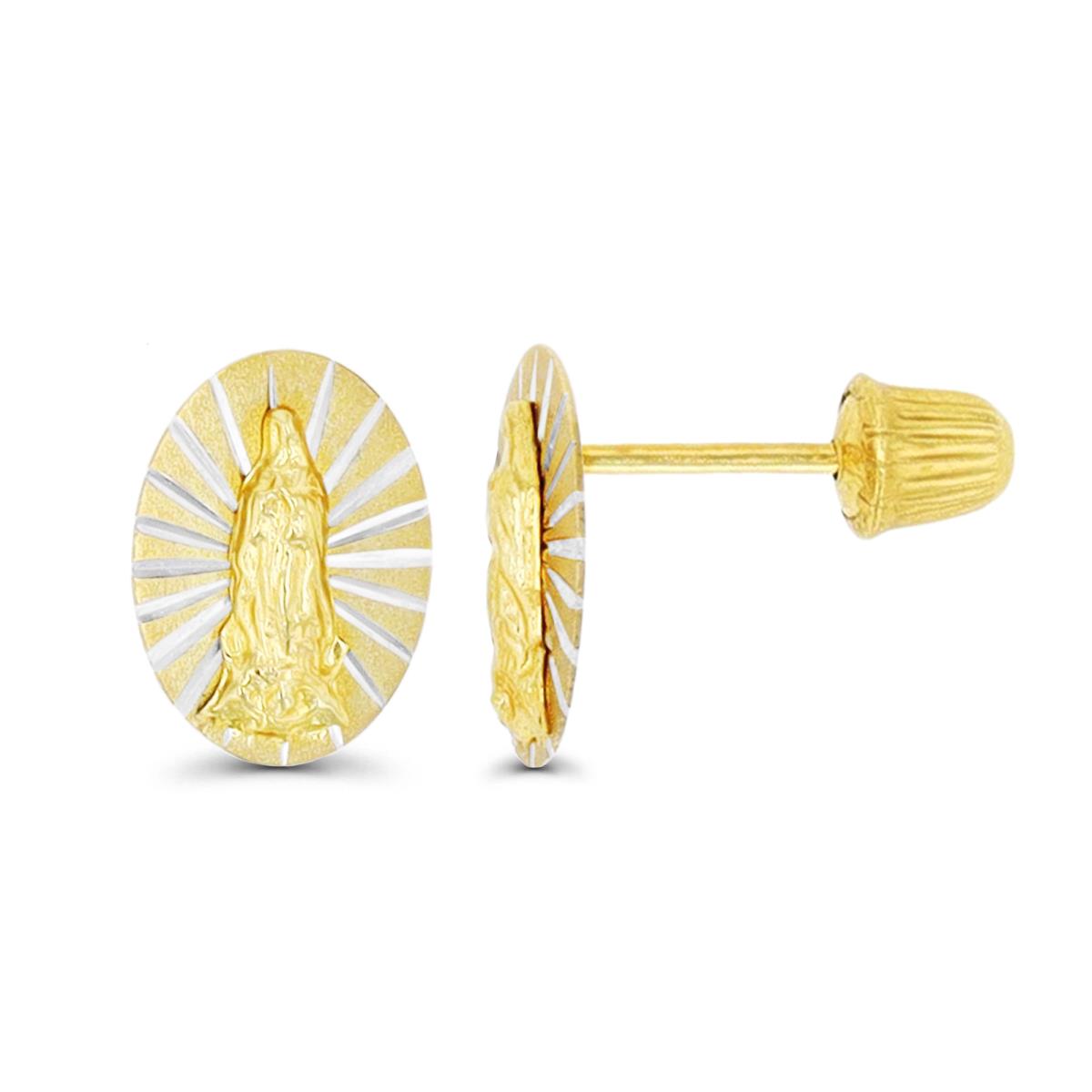 10K Yellow Gold Textured Light Oval Virgin Mary Hat Screw Back Stud Earring, TME5023Y