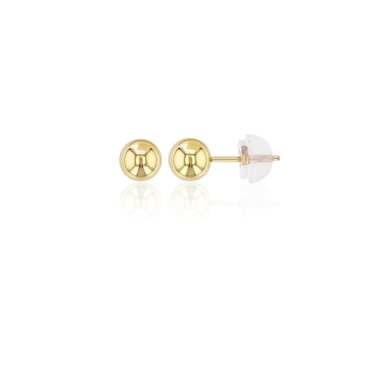 14K Gold Yellow 5.00MM Ball Stud Earring & 14K Silicone Back