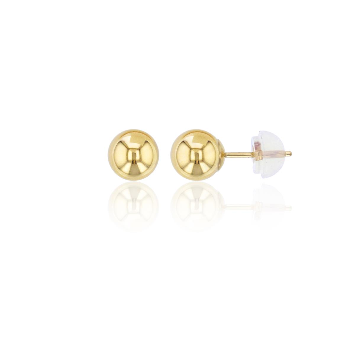 14K Gold Yellow 6.00MM Ball Stud Earring & 14K Silicone Back