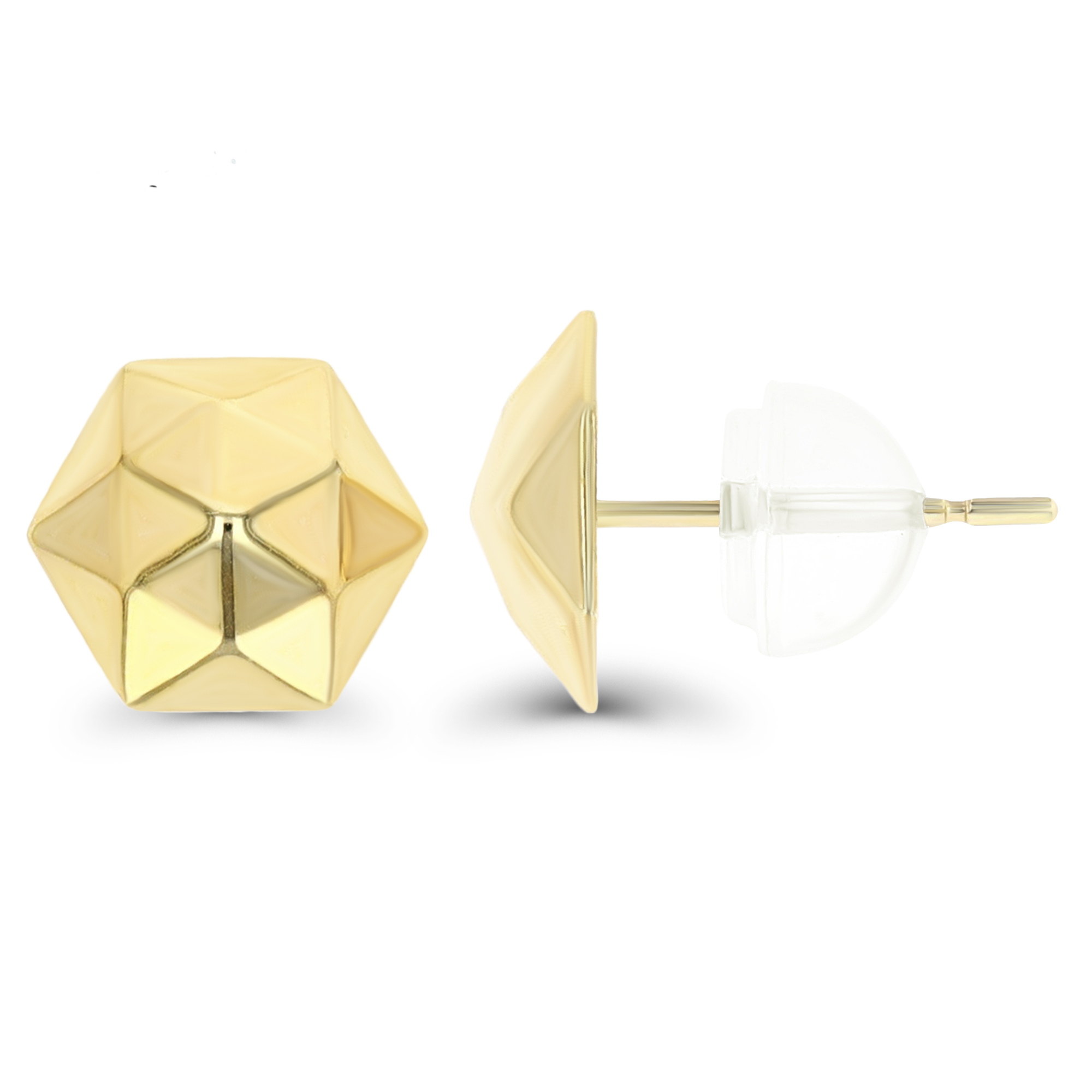 14K Yellow Gold 10.50mm Hexagon Diamond Cut Stud Earrings