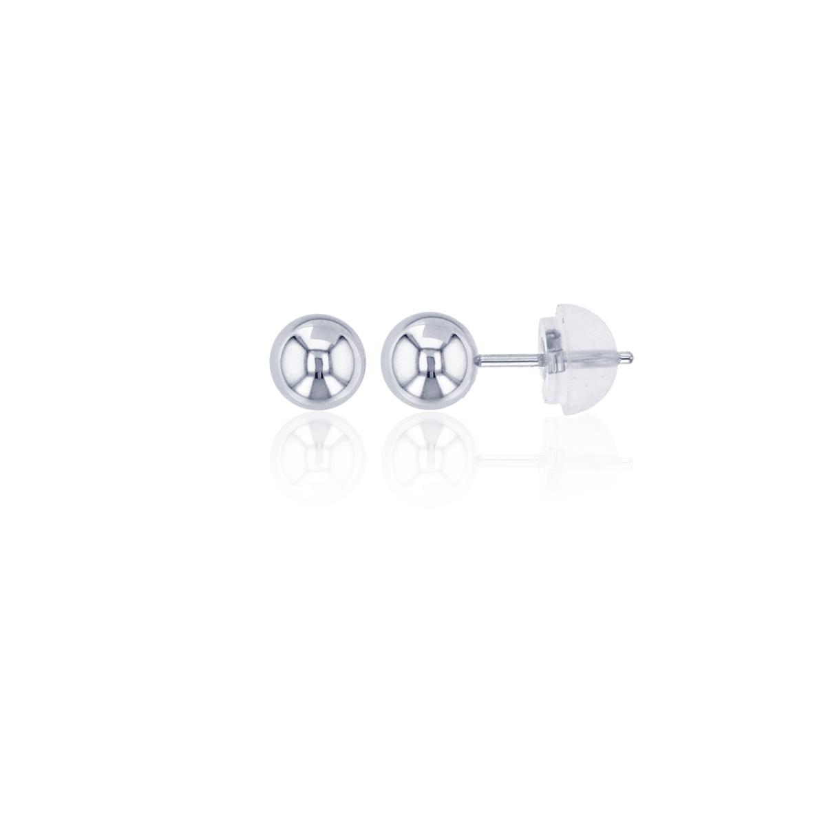 14K Gold White 5.00MM Ball Stud Earring & 14K Silicone Back