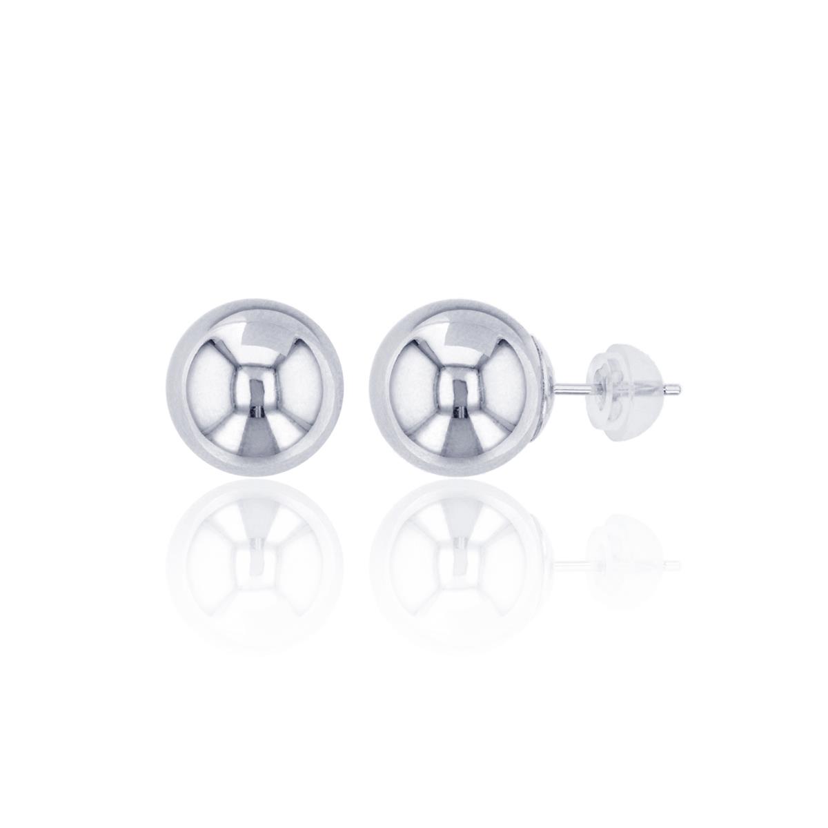 14K Gold White 7.00MM Ball Stud Earring & 14K Silicone Back