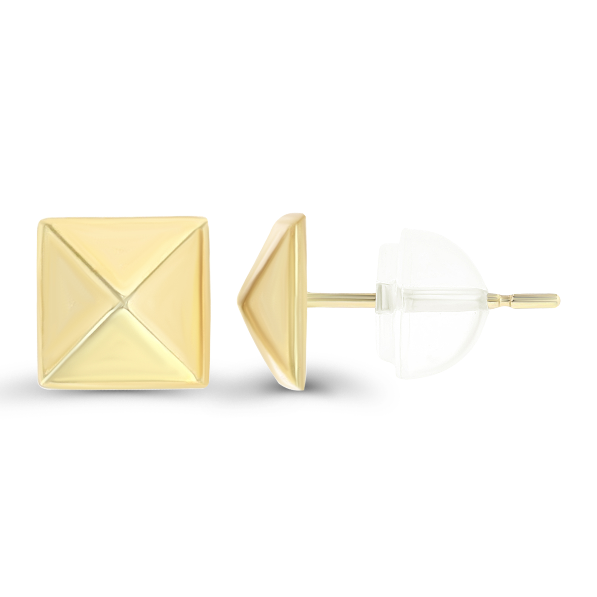 14K Yellow Gold 6.30mm Pyramid 3D Stud Earrings