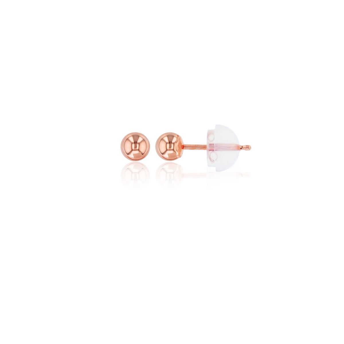 14K Gold Rose 4.00MM Ball Stud Earring & 14K Silicone Back