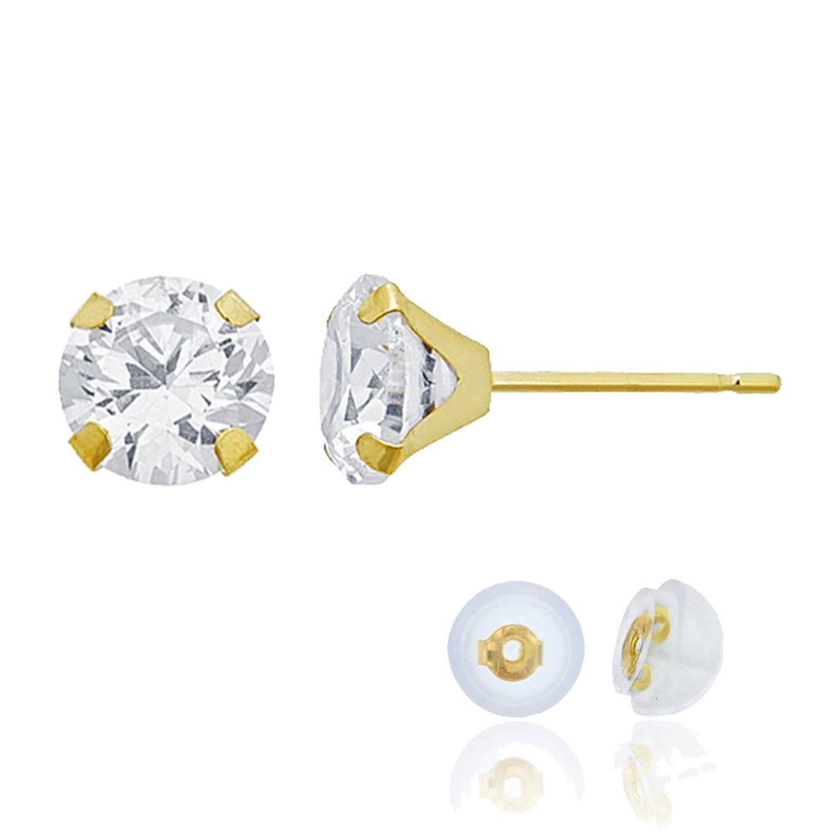 14K Yellow Gold 6mm Martini Round Cut Solitaire Stud & 14K Silicone Back