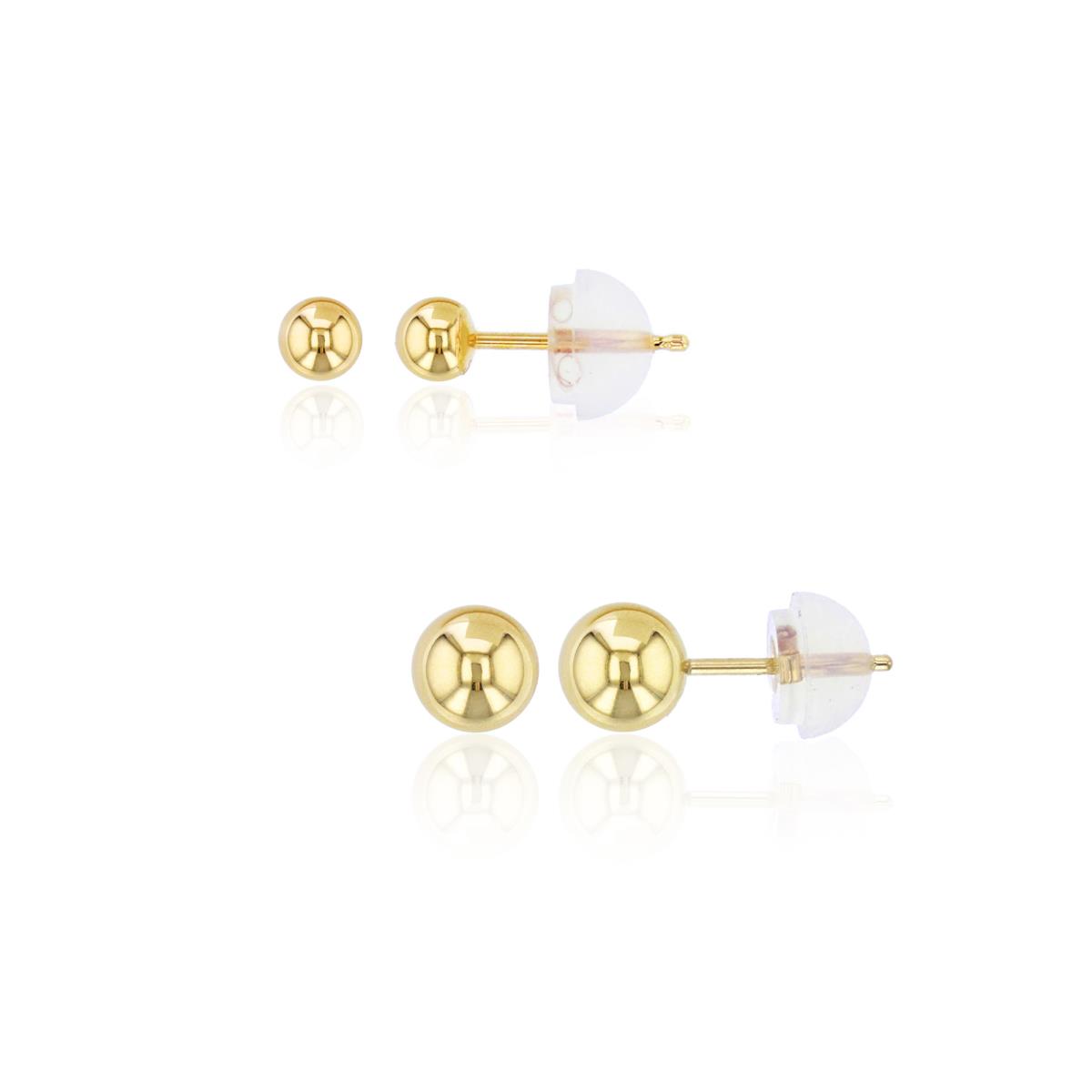 14K Gold Yellow 3,5MM Ball Stud Set with 14K Silicone Backs