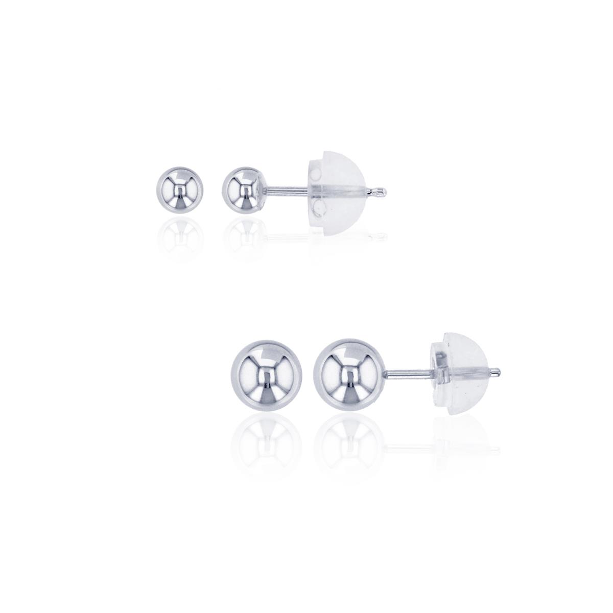 14K Gold White 3,5MM Ball Stud Set with 14K Silicone Backs