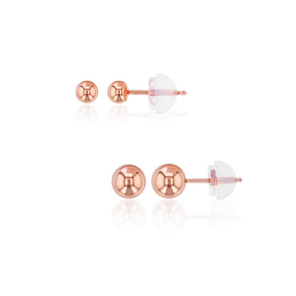 14K Gold Rose 3,5MM Ball Stud Set with 14K Silicone Backs