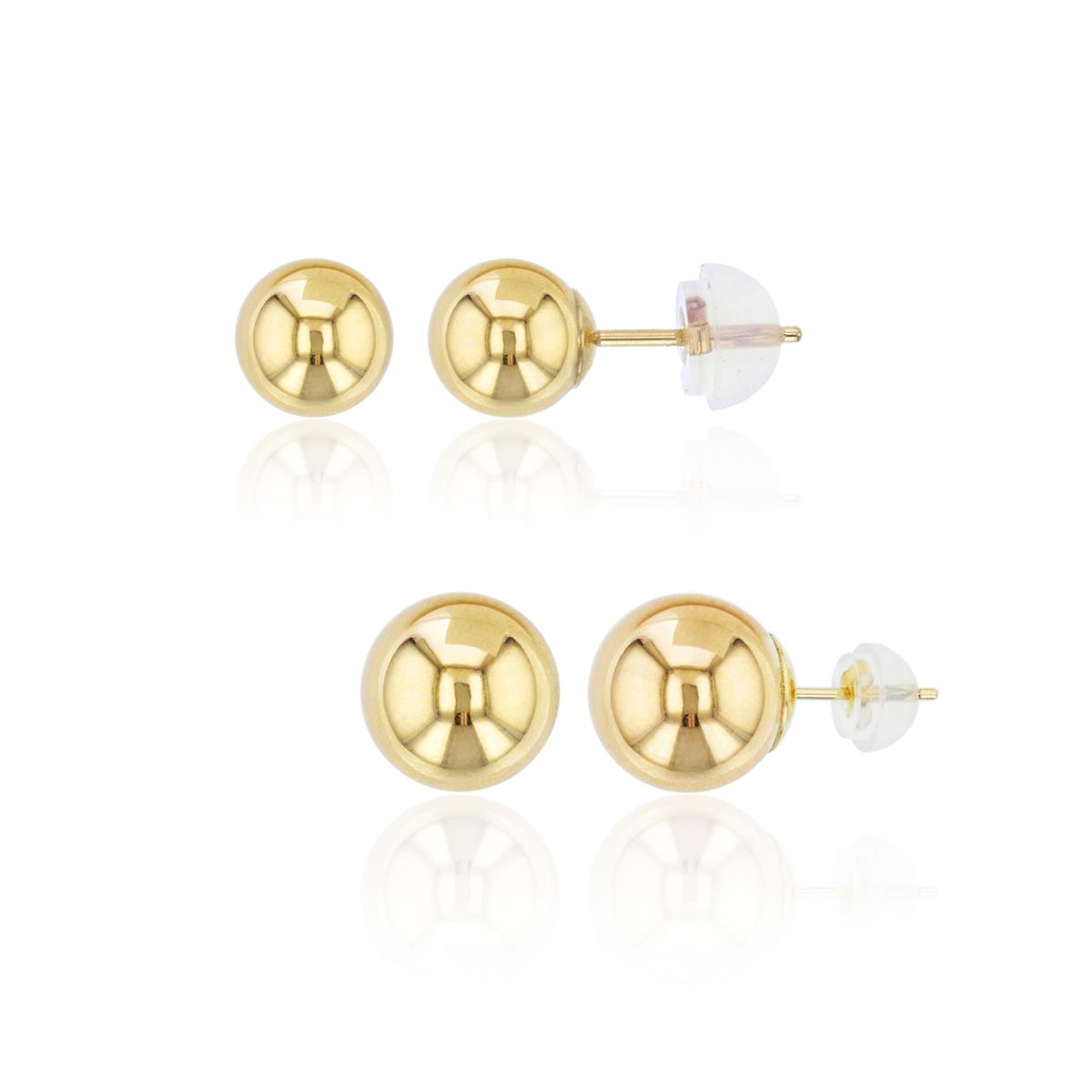 14K Gold Yellow 6,8MM Ball Stud Set with 14K Silicone Backs