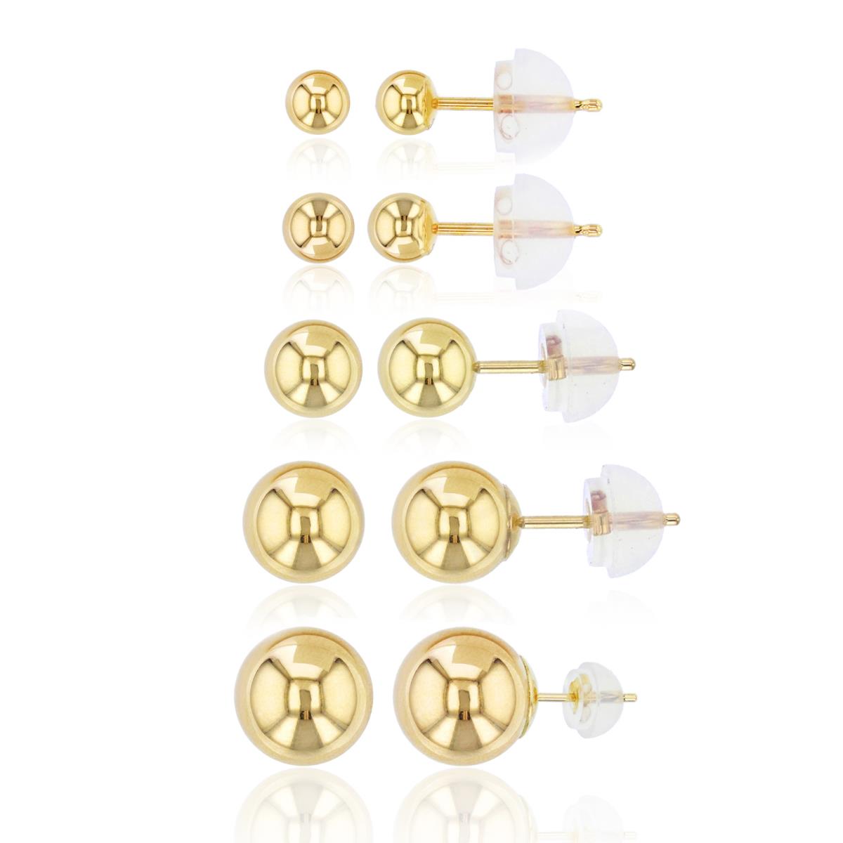 14K Gold Yellow 3,4,5,6,7MM Ball Stud Set with 14K Silicone Backs