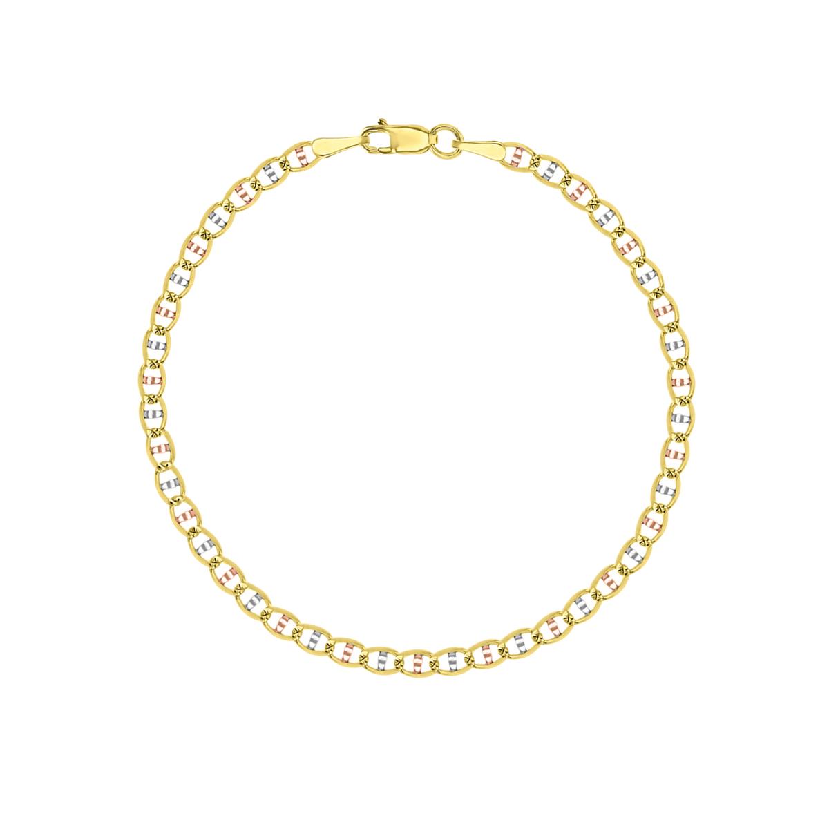 14K Gold Tri-Color 2.80mm 7" Concave Mariner Link Bracelet