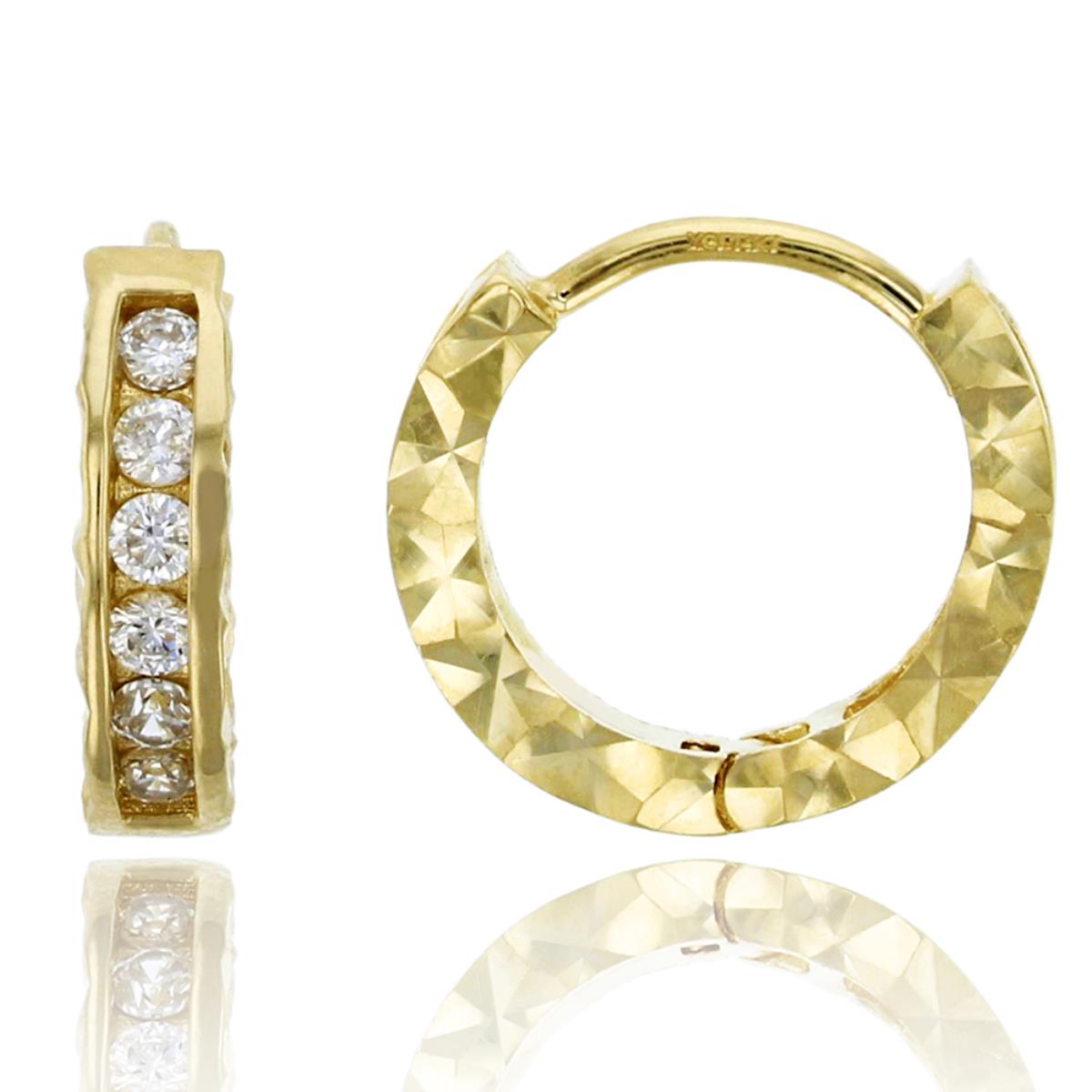 14K Yellow Gold Diamond Cut 2.80x12.00mm Channel Huggie Earrings