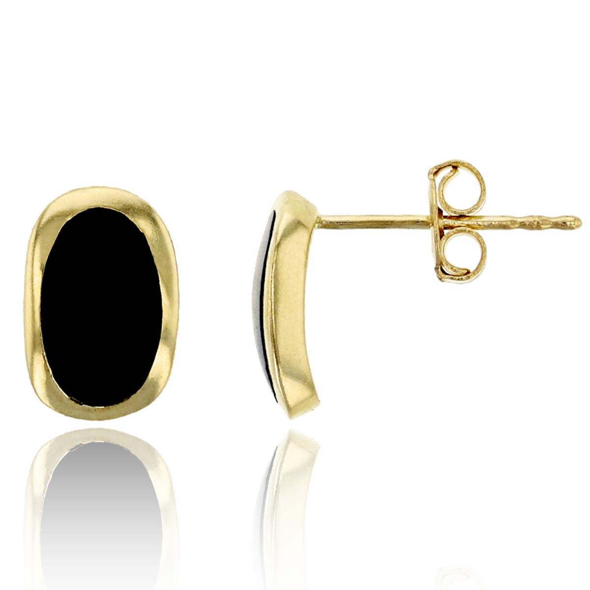 14K Yellow Gold Oval Black Onyx Stud Earrings with Push Backs