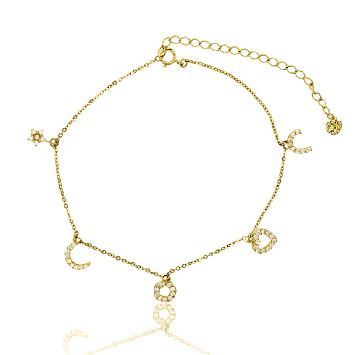 14K Yellow Gold Paved Charm 9"+1" Anklet