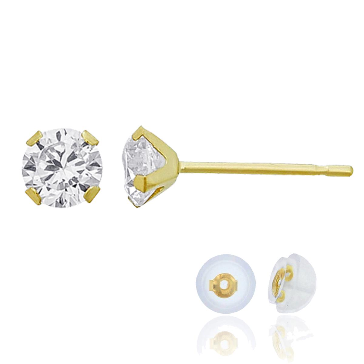 14K Yellow Gold 4mm Martini Round Cut Solitaire Stud & 14K Silicone Back