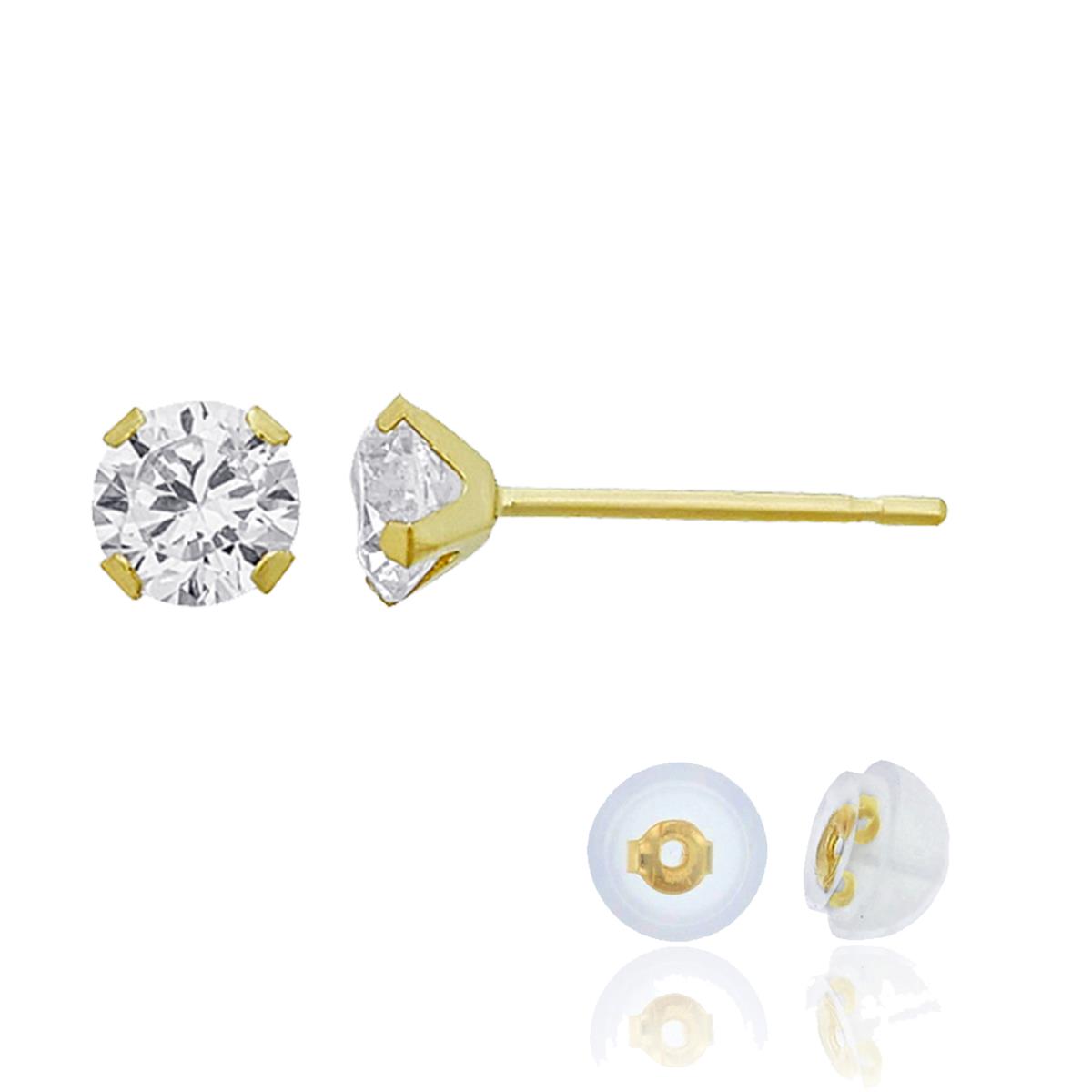 14K Yellow Gold 3mm Martini Round Cut Solitaire Stud & 14K Silicone Back