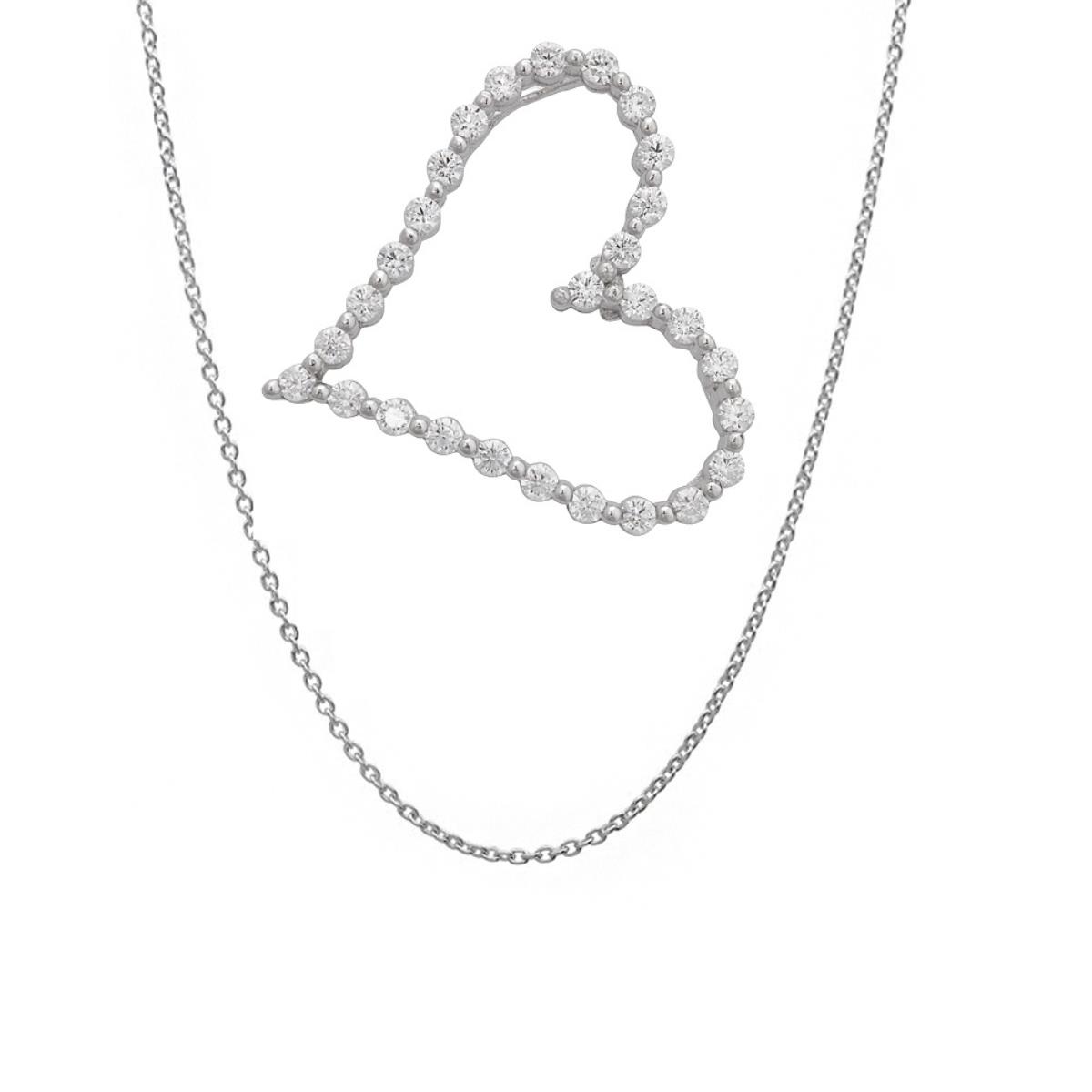Sterling Silver Rhodium 23X23MM Heart Pendant & Chain Set
