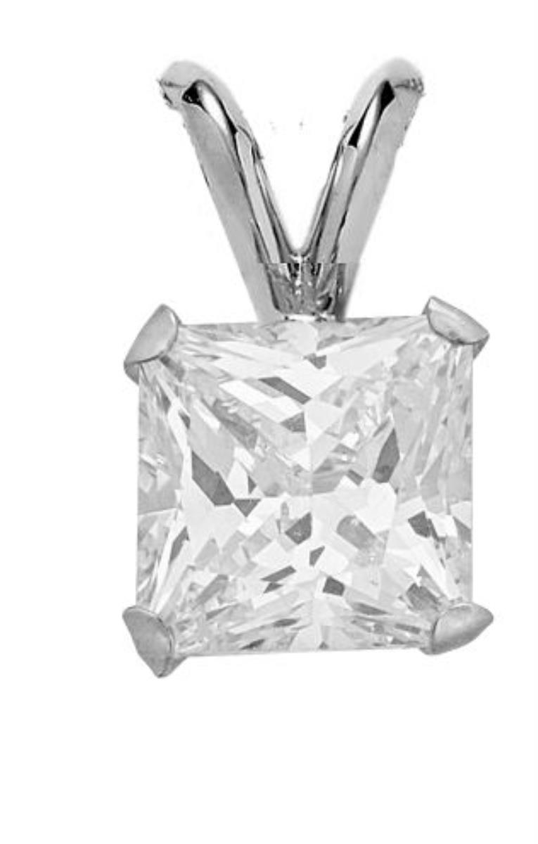10K White Gold 6x6mm AAA Square Martini Solitaire Pendant with Double Bail