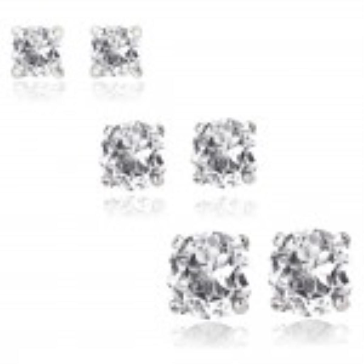 Sterling Silver Rhodium 6,7,8MM ROund Solitaire Stud Earring Set