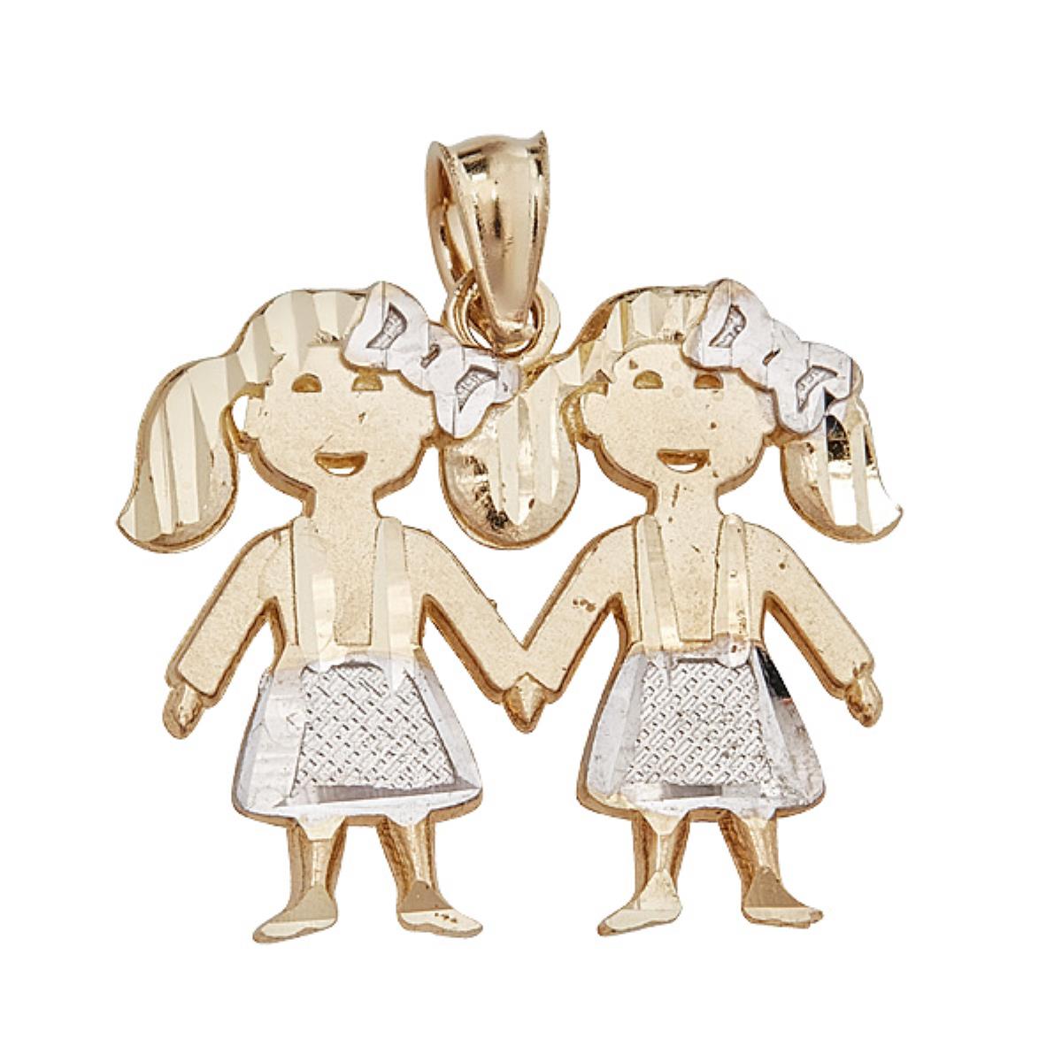 14K Yellow & White 21x19mm Gold Twin Girl 18" Necklace