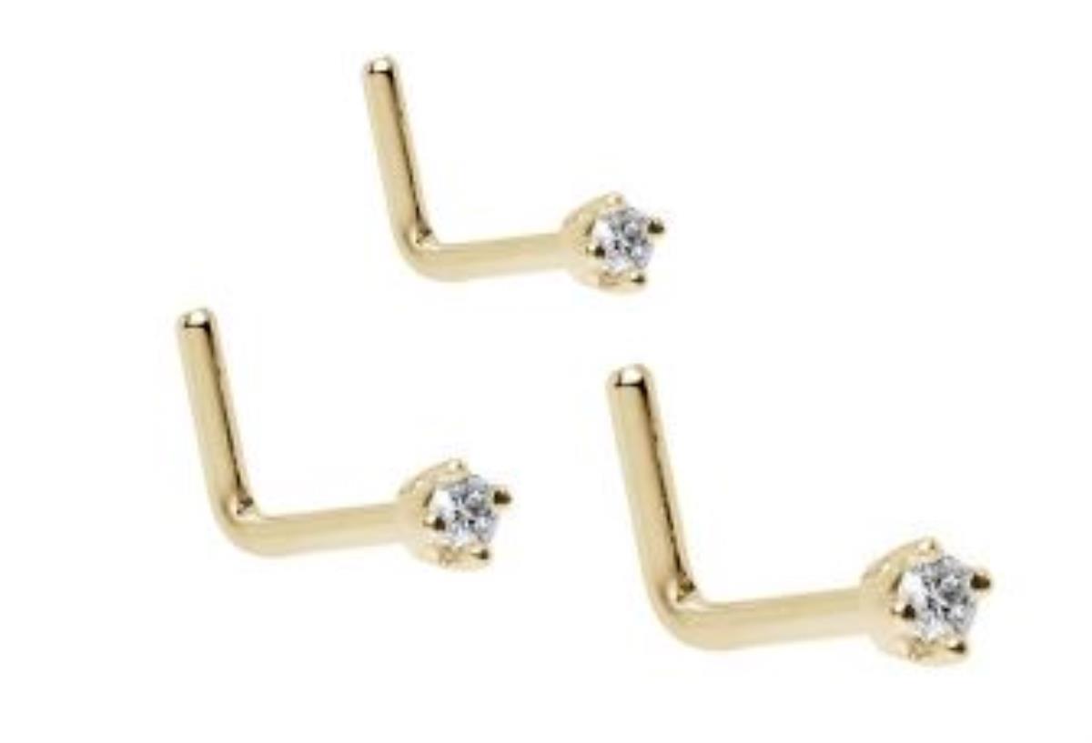 14K Yellow Gold 1.50, 2.00 and 2.50mm Round Cut CZ Curved Nose Wire Set (Set of 3)