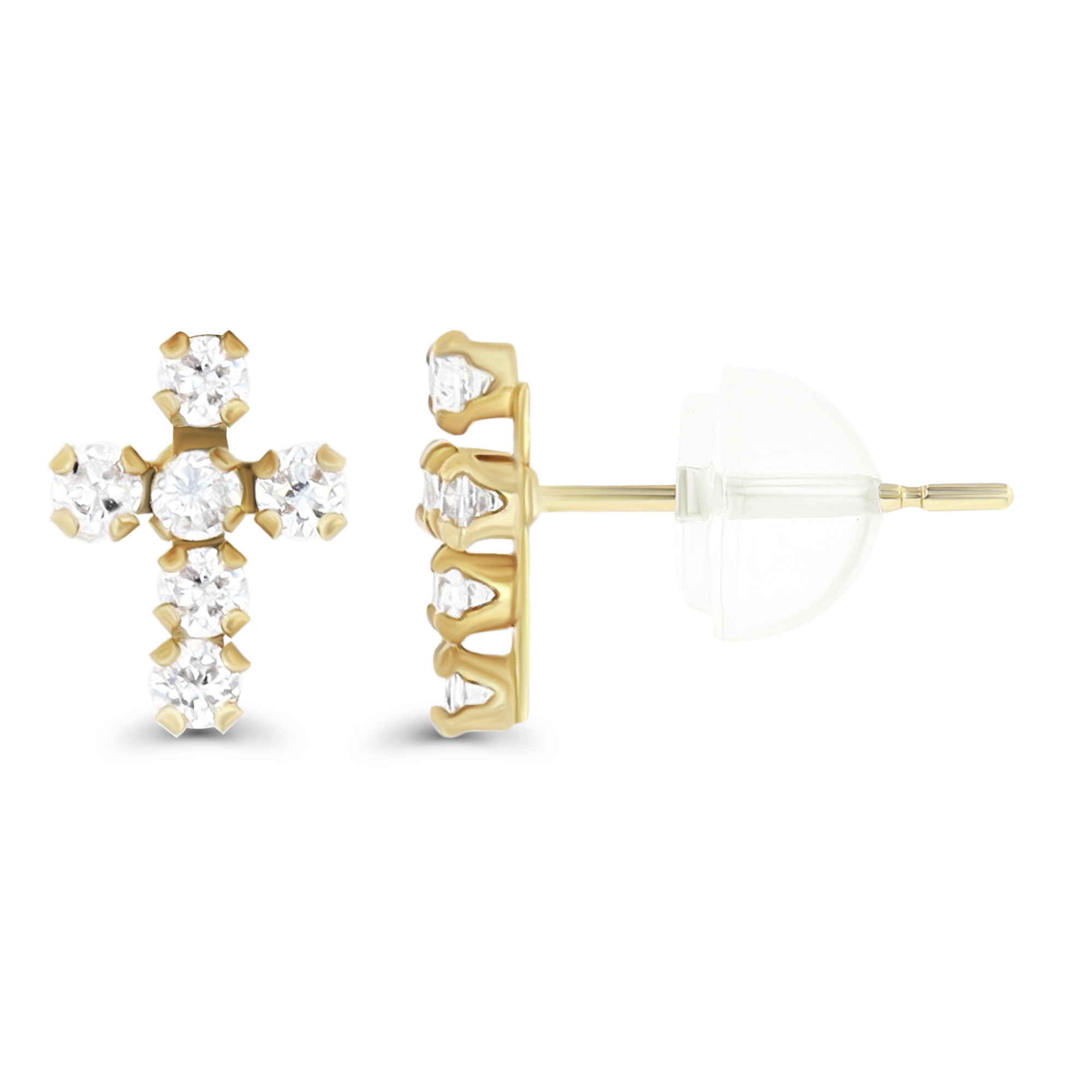14K Yellow Gold 2.00mm Round Cut Cross & 14K Silicone Finding Stud Earring Set