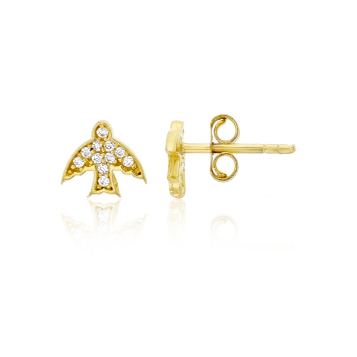 14K Yellow Gold Micropave CZ Swallows & 14K Yellow Gold Silicone Findings Stud Earring Set