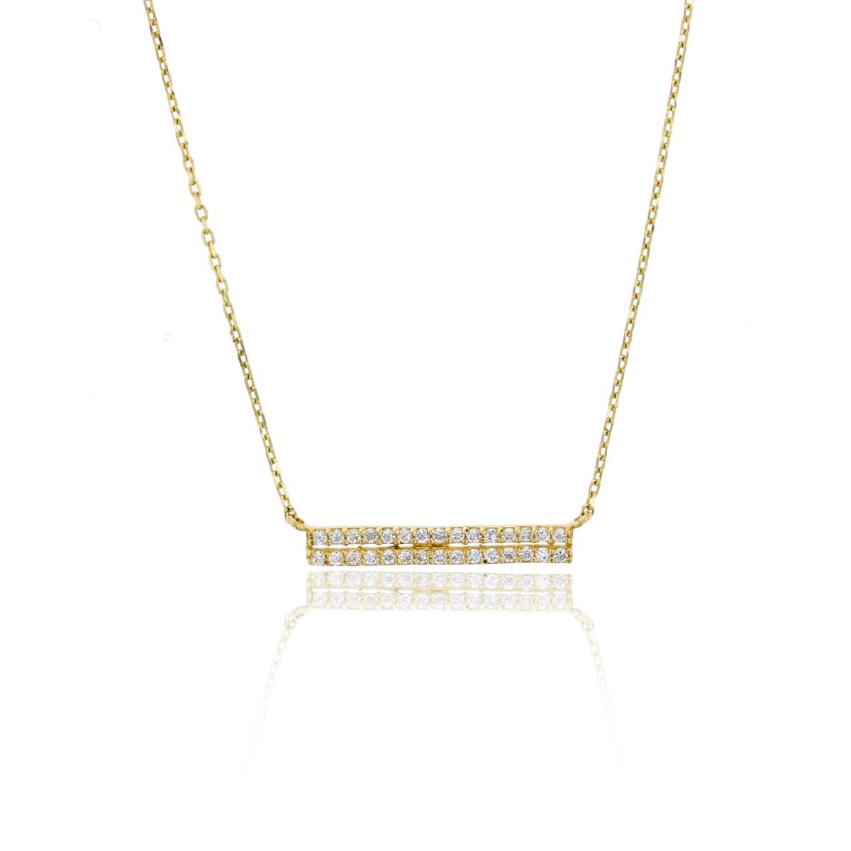 10KY Yellow Gold 18" Polished Pave 1.00mm Round Cut Two Row CZ Bar Necklace