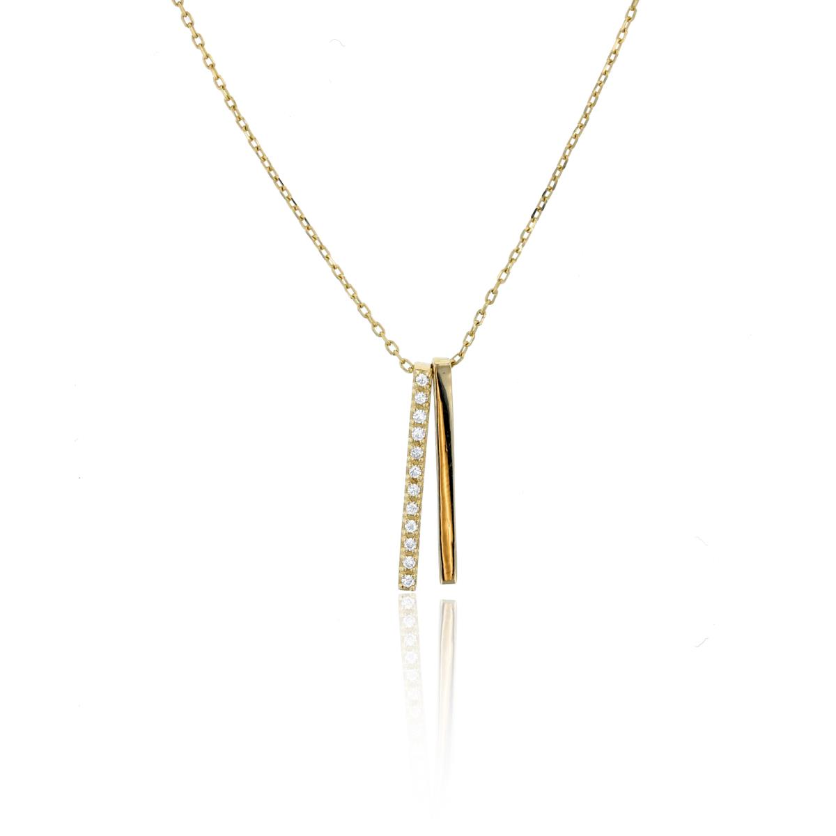10KY Yellow Gold 18" Polished and Pave Double Vertical Bar Necklace