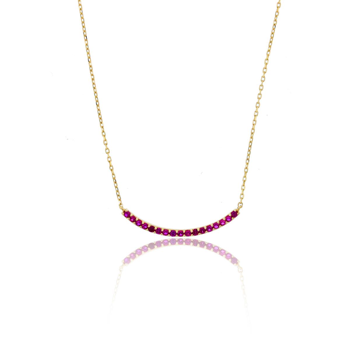 10KY Yellow Gold 18" Polished Pave 1.20mm Red Round Ruby Bar Necklace