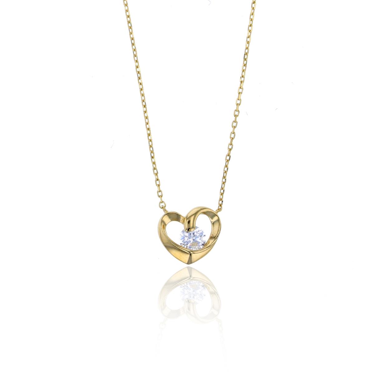 10K Yellow Gold 18" Polished 4.00mm Round CZ Heart Necklace