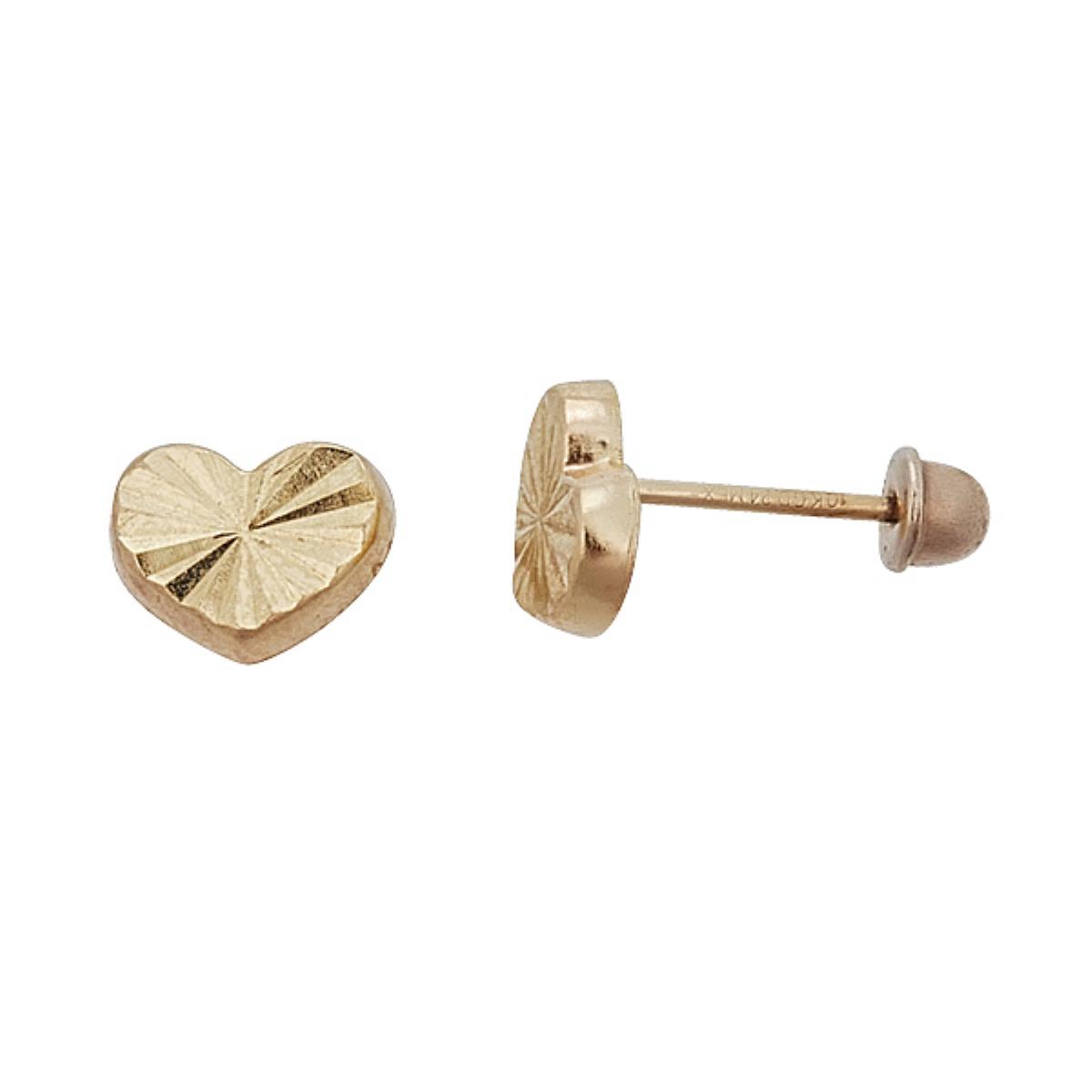 10K Yellow Gold Diamond Cut Heart Hat Screw Back Stud Earring