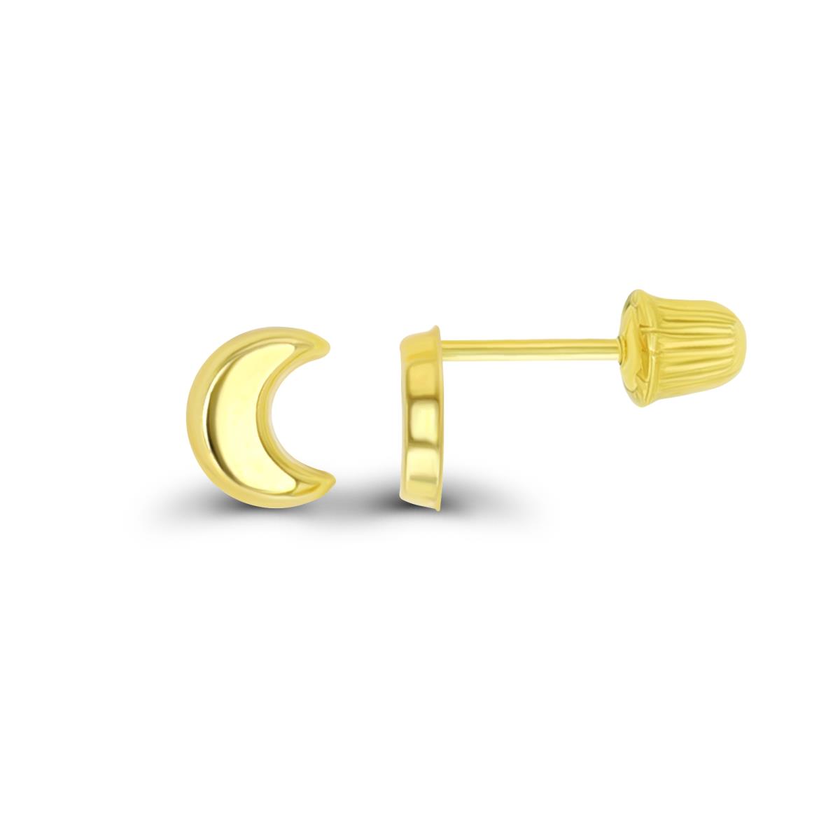 10K Yellow Gold High Polished Moon Hat Screw Back Stud Earring