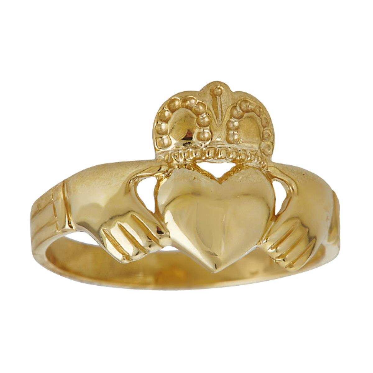 14K Yellow Gold Textured Claddagh Ring 