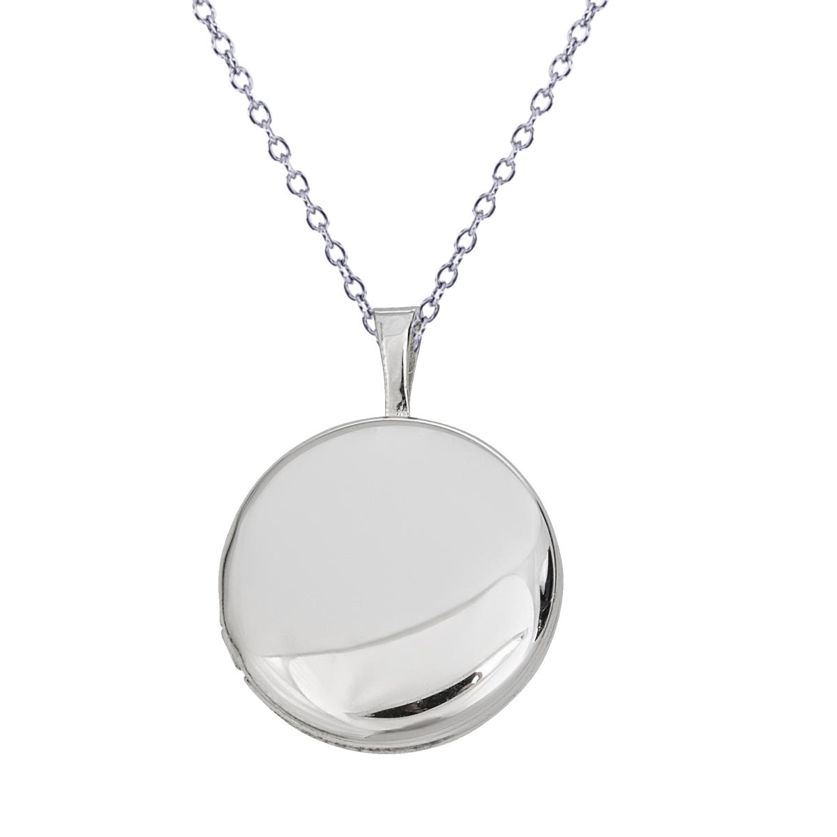 Sterling Silver Rhodium 16.00 x 22.00mm Round Locket 18" DC Cable Chain Necklace