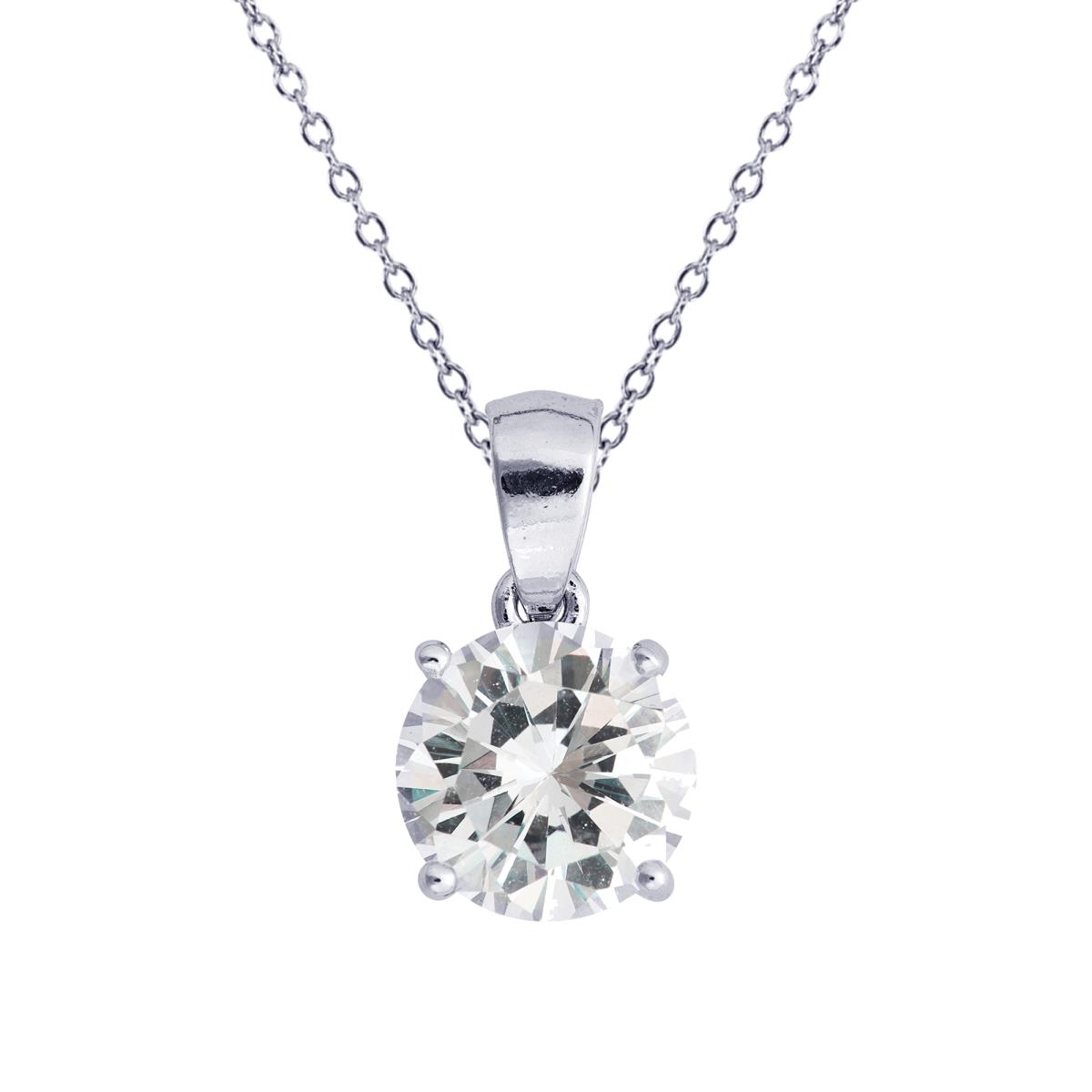 Sterling Silver Rhodium 6.00mm Round Solitaire on 18" Diamond Cut Cable Chain Necklace