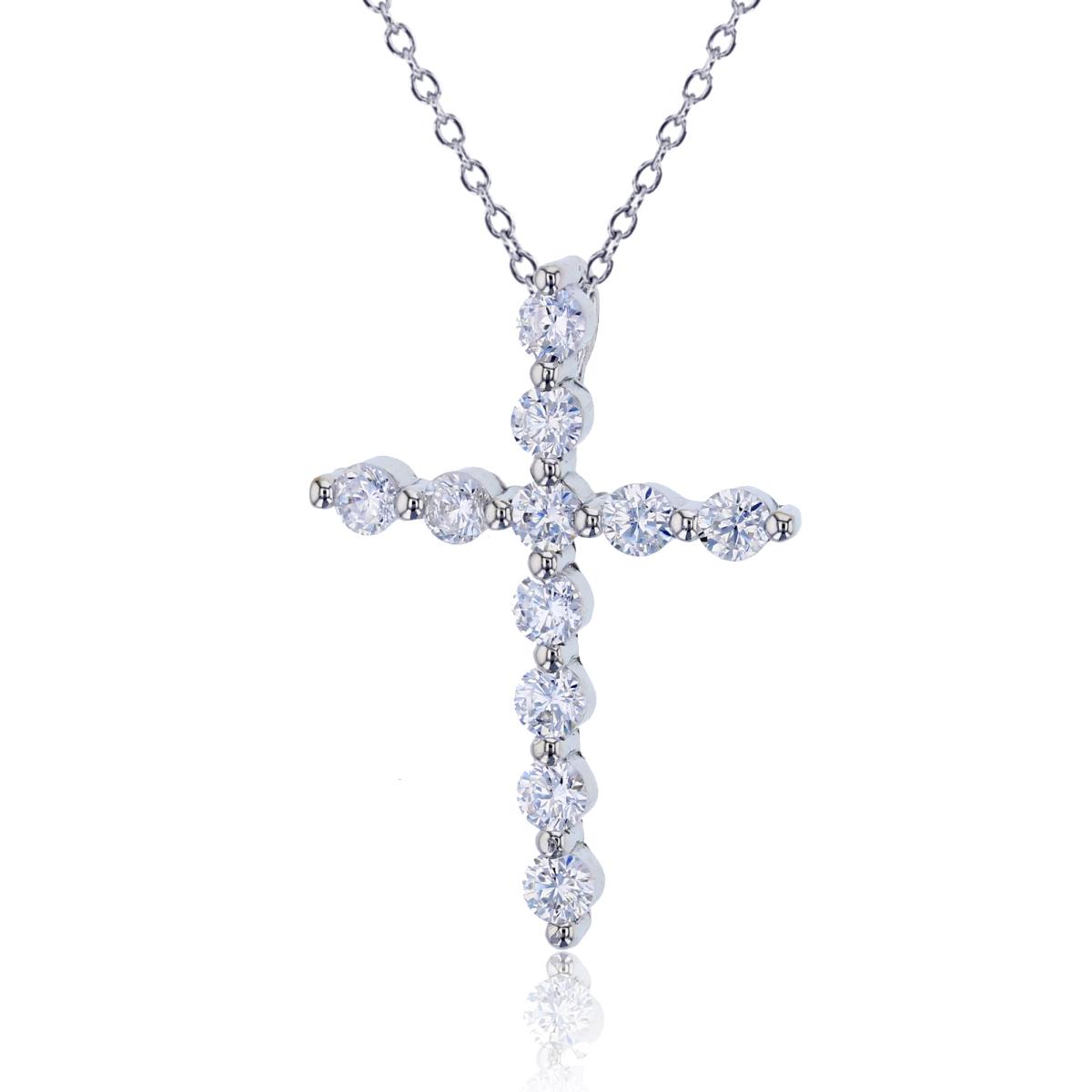 Sterling Silver Rhodium Micropave Hidden Bail Cross 18" Necklace