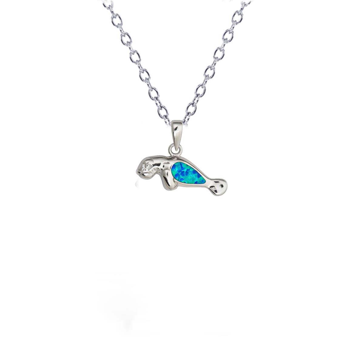 Sterling Silver Rhodium Created Opal Walrus 16