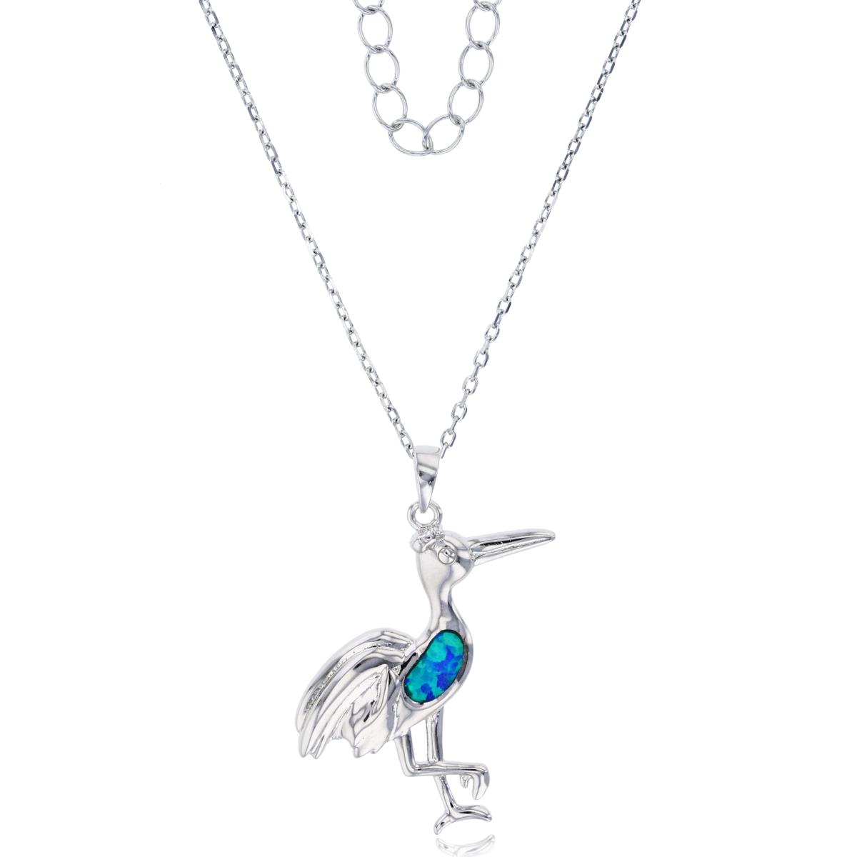 Sterling Silver Rhodium Created Opal Pelican 16