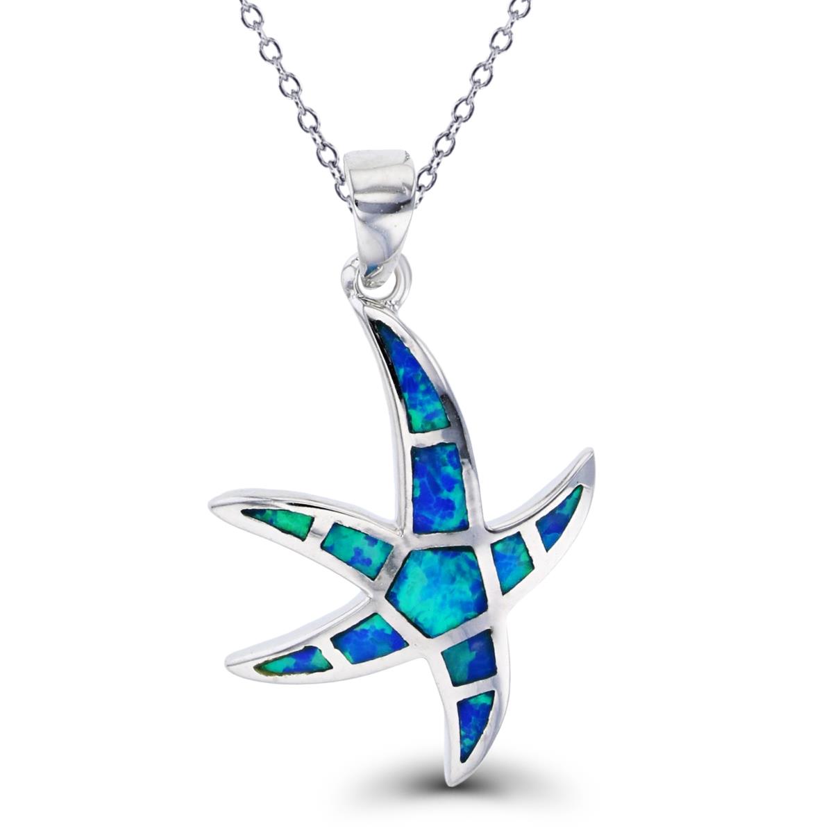 Sterling Silver Rhodium Created Opal Starfish 16''+2