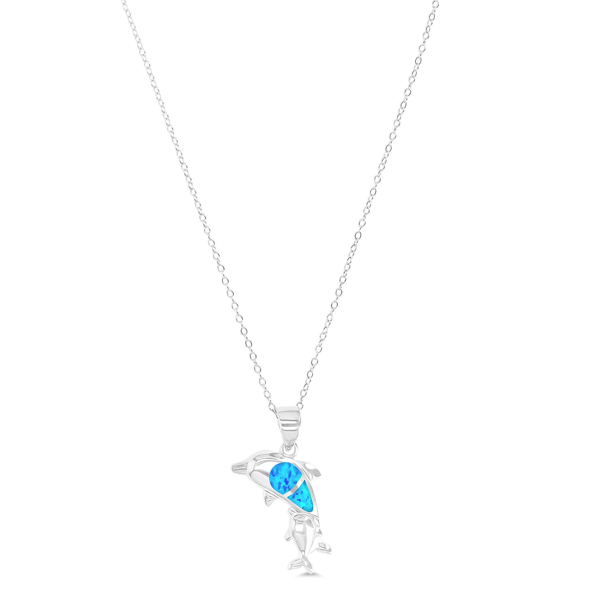 Sterling Silver Rhodium Created Opal Dolphin 16